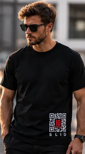 T-shirt ou roupa com o QR da marca ID Slid com etiqueta NFC — 5/9